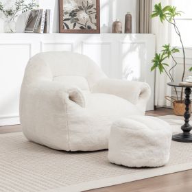 Bean Bag Chair, Comfy Bean Bag Sofa With Back Support, With Footstool,Faux Fur Bean Bag Chair For Adults And Kids, Stuffed Floor Sofa For Living (Option: White)