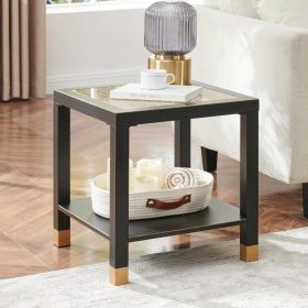 Square Side Table With Shelf, Boho Style Side Table For Living Room, Tempered Glass End Table With Metal Frame, Nightstand For Bedroom, 2-Tier, B (Option: BlackGold)