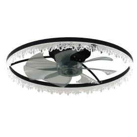 Luxury Crystal Ceiling Fan With Lights - 24'' Flush Mount LED Chandelier Fan With 5 Invisible Blades, Remote & Timer, Bright Dimmable Lighting Fo (Option: Default)