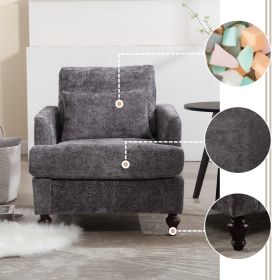 Wood Frame Armchair,  Modern Accent Chair Lounge Chair For Living Room,Tufted Club Chair, Mid Century Modern Arm Chairs With Studded, Solid Wood (Option: Gray)