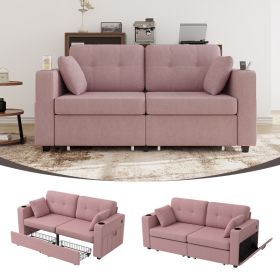 Sofas For Living Room, Couch Set,3 Seats Sofa, USB Charging,Wood Frame,Easy To Install,with Storage, Charging Station,Cup Holder,Modern Sectional (Option: Pink)