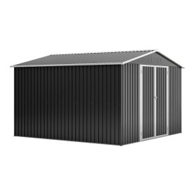 Outdoor Storage Shed 10x10 FT, Utility Metal Tool Storage With Lockable Doors And Updated Frame Structure, Large Metal Garden Shed For Backyard, (Option: Black)