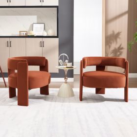 Accent Chair For Living Room, Velvet Comfy Single Sofa Chair Mid-Century Modern Armchair Wooden Legs For Bedroom Office Reading (Option: Orange)