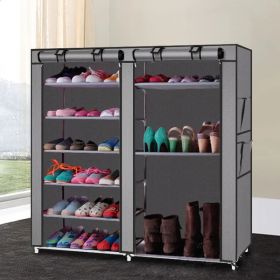 6 Tier Double Row Shoe Rack Organizer With 9 Or 12 Compartments Non Woven Fabric Shoe Storage Cabinet Space Saving Shoe Shelf For Entryway Closet Bedr (Option: Gray-9 Grid)