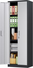 SUPEER Filing Cabinet, Metal Cabinet With 4 Height-Adjustable Shelves, Sheet Steel Powder Coating, Steel Cabinet For Tools, Garage, H 180 Cm X W 60 Cm (Option: grey)