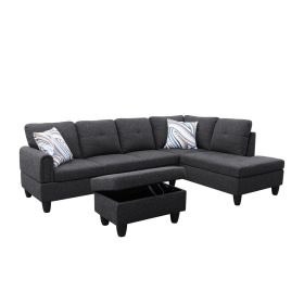 Only Self Pickup--Black Grey Linen Living Room Sofa Set (Option: F09706B   3PCS  S.C.O)