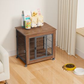 27.2 Dog Crate Furniture With Wheels For Small Dogs, Heavy Duty Dog Kennel Indoor With 2 Doors, Wooden Pet Cage End Table, Double-Doors Sturdy Me (Option: Brown)