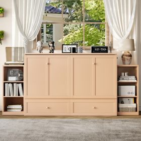 Queen Size Murphy Bed With Spacious Storage Drawers And Shelves, Ideal For Guest Rooms Or Compact Bedrooms,Golden (Option: Gold)