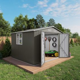 10 X 8 FT Outdoor Storage Shed, Large Metal Storage Shed, Lockable Door And Air Vent, Clear Window Garden Tool Shed For Bicycles, Tools, Lawnmowe (Option: Gray)