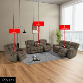 Pickup Only--Brown Stripe Fabric Living Room Recliner Intelligent 3-Piece Sofa Set (Option: 3PCS  C.L.S)