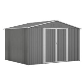10X8 FT Outdoor Tool Storage Shed With Metal Foundation & Lockable Doors, All Weather Metal Sheds For Garden, Patio, Backyard, Lawn, Gray (Option: Gray)