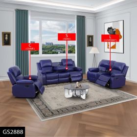 Pickup Only--Dark Blue Semi PU 3-Piece Couch Living Room Sofa Set (Option: GS2888   C.L.S)