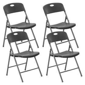 Folding Chair, Sturdy And Durable, Plastic Stackable Portable Dining Table And Chair Set (Option: Black  4P)