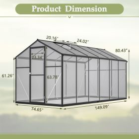 6' X 12' Thicked Polycarbonate Greenhouse, Greenhouse With Double Flush Door, Rain Gutter And Ventilation Window, Green House For Sunroom, Garden (Option: Blcak)