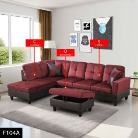 Pickup Only--Red Flannel And PVC 3-Piece Couch Living Room Sofa Set (Option: F104A3PCS   C.S.O)