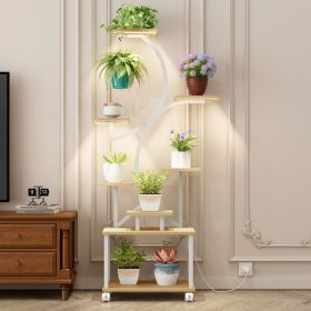 Plant Stand Indoor With Grow Lights - 62 Tall Plant Shelf, Lighted Corner Plant Stands For Indoor Growing, 8 Tiered Large Flower Holder, S-Shaped (Option: BlackNatural)