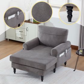 Modern Minimalist Chenille Fabric Chaise Lounge Recliner Single Sofa Living Room Bedroom Rest Chair Wooden Sofa Legs With Comfortable Backrest An (Option: Dark gray)