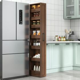 7 Tier Multi-functional Pull-out Multi-tier Storage Single-sided Open Shelf For Kitchen, Living Room & Narrow Spaces (Option: Walnut)