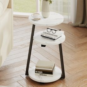 Small Round Side Table With 3-Tier Storage - White Black End Table, Sturdy Metal Frame Nightstand, Compact Couch Table For Bedroom Living Room (Option: White)