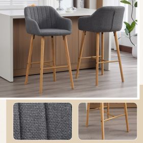 Modern Bar Stools Set Of 2, Kitchen Island Tall Chairs With Back, Arm, Footrest And Solid Wood Leg, Linen Fabric Upholstered Bar Stools (Option: Gray)