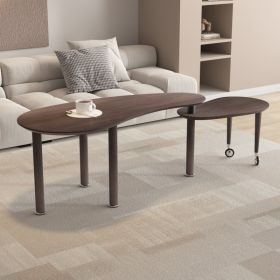 360 Degree Rotatable Coffee Table With Walnut Color Wood Grain OAK Veneer Tabletop For Living Room, Bedroom, Rotating Cocktail Table With Solid R (Option: Walnut)