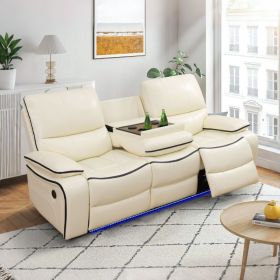 Pickup Only---Off-White Bonded Leather Living Room Intelligent Recliner 3-Piece Sofa Set (Option: S)