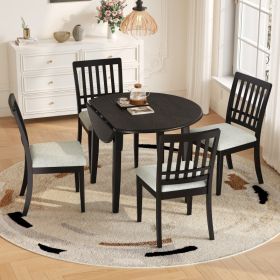 5-Piece Round Dining Table Set For 4 People, 1 Folding Wood Dining Table   4 Upholstered Chairs, Space-Saving Design For Small Apartments And Din (Option: Black)