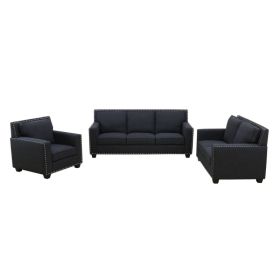 Pickup Only--Black Linen 3-Piece Living Room Sofa Set (Option: F2501    C.L.S)