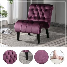 COOLMORE Modern Velvet Armless Accent Living Room Chair   Leisure Chair,Upholstered Fabric Button Comfortable Chair With Wooden Legs For Bedroom, (Option: Purple)