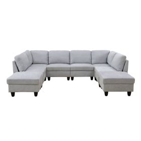 Pickup Only--Grey White Flannel 8-Piece Living Room Sofa Set (Option: F446718PCS AX4.BX2.CX2)