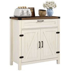 Modern Farmhouse Sideboard with Storage, Buffet Cabinet with 2 Barn Doors and Drawer for Dining Room, Distressed White (Option: Distressed White-930x480x220 mm)