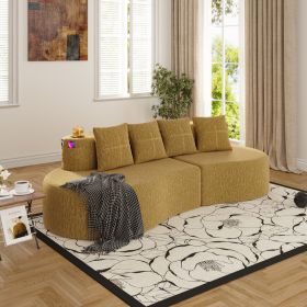 Modern Curved Sectional 3 Seat Minimalist Elegant Half Moon Sofa Compressed Modular Sectional Sofa For Living Room, Office, Apartment (Option: Mustard yellow)