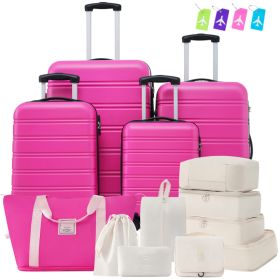 Hardshell Luggage Sets 4 Pcs - Bag Spinner Suitcase With TSA Lock Lightweight-16-20-24-28 Luggages (Option: Pink)