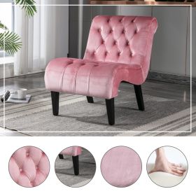 COOLMORE Modern Velvet Armless Accent Living Room Chair   Leisure Chair,Upholstered Fabric Button Comfortable Chair With Wooden Legs For Bedroom, (Option: Pink)