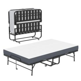 Large 75 X46  Wide Folding Bed For Tall People, Extra Long & Wide Rollaway Bed With 5  Memory Foam, Heavy-Duty 450lbs Capacity Guest Bed, Spaciou (Option: Black)