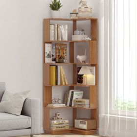 6 Tier Freestanding L-Shaped Corner Bookshelf For Living Room, Bedroom, Wooden Bookcase With Anti-drop Panle And Anti Tipping Device, Display She (Option: Dark Oak)