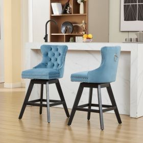 Swivel Velvet Barstools With Button Tufted Decoration And Wooden Legs, And Chrome Nailhead Trim, Leisure Style Bar Chairs,Bar Stools, Set Of 2 Li (Option: Light Blue)