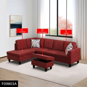 Pickup Only--Red Flannelette 3-Piece Living Room Sofa Set (Option: 3PCS  S.C.O)