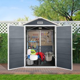 6x6 Ft Plastic Outdoor Storage With Floor And Lockable Door Plastic Garden Shed For Backyard, Lawn, Cold Grey (Option: grey)