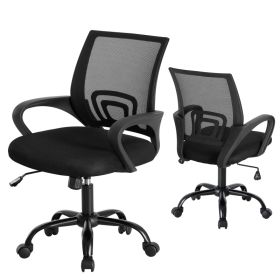 Office Desk And Chair - Equipped With Waist Support And Swivel Mode, Adjustable In Height, With Fixed Armrests, 360  Rotatable, 2 Sets (Option: Black)