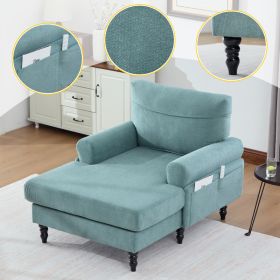 Modern Minimalist Chenille Fabric Chaise Lounge Recliner Single Sofa Living Room Bedroom Rest Chair Wooden Sofa Legs With Comfortable Backrest An (Option: Mint Green)