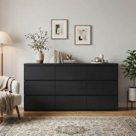 9 Drawer Dresser With No Handle Design, Modern Black Matte Wood Dresser For Bedroom, Storage Chest Of Drawers For Living Room, Hallway, Entryway (Option: Black)