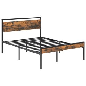 Heavy-duty Metal Platform Bed With Wooden Headboard, Capable Of Supporting 1000 Pounds, And With Storage Space Beneath The Bed. (Option: Full brown)