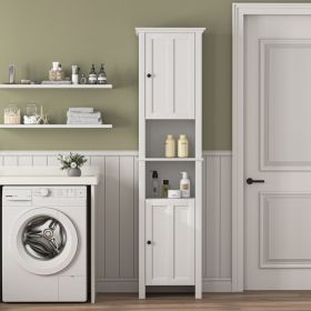 Bathroom Floor Storage Cabinet With 2 Doors Living Room Wooden Cabinet With 6 Shelves 15.75 X 11.81 X 66.93 Inch (Option: White)