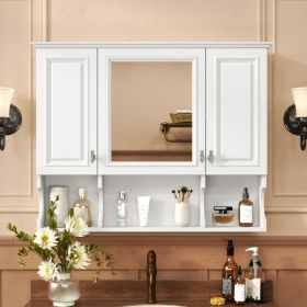 35'' X 28'' Wall Mounted Bathroom Medicine Cabinet, Modern Bathroom Wall Cabinet With Mirror,  Mirror Cabinet With Open Shelves (Option: White)