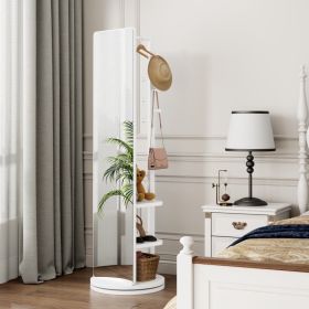 360  Rotating 69x20 Multifunctional Full Length Mirror With Hook Storage Rack Coat Rack With Mirror Solid Wood Floor Mirror Bedroom Living Room C (Option: White)