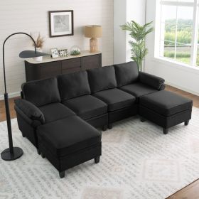 102 Inch Black  Linen Fabric Modular Combination Sofa, L-shaped Cloud Sofa With Storage Space Under The Sofa, DIY Combination For Living Room Use (Option: Black)