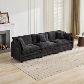 Cloud Sofa 3 Seats Ottoman Is Not Included, Modern Sectional Couch, For Living Room Bedroom And Apartment, Comfy Double Layer Upholstered Seat Cu (Option: Black)