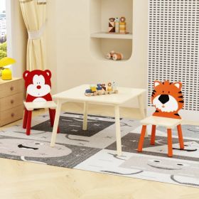Kids Table And 2 Chairs Set, 3 Pieces Toddler Table And Chair Set, Wooden Activity Play Table Set - Bear&Tiger (Option: defaulttitle)