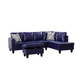 Pickup Only--Dark Blue-Violet Faux Leather 3-Piece Living Room Sofa Set (Option: F09730B3PCS  S.C.O)